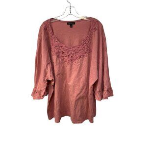 Lane Bryant Mauve Relaxed Fit Blouse Embroidered Plus Size 26-28 Cotton Lace